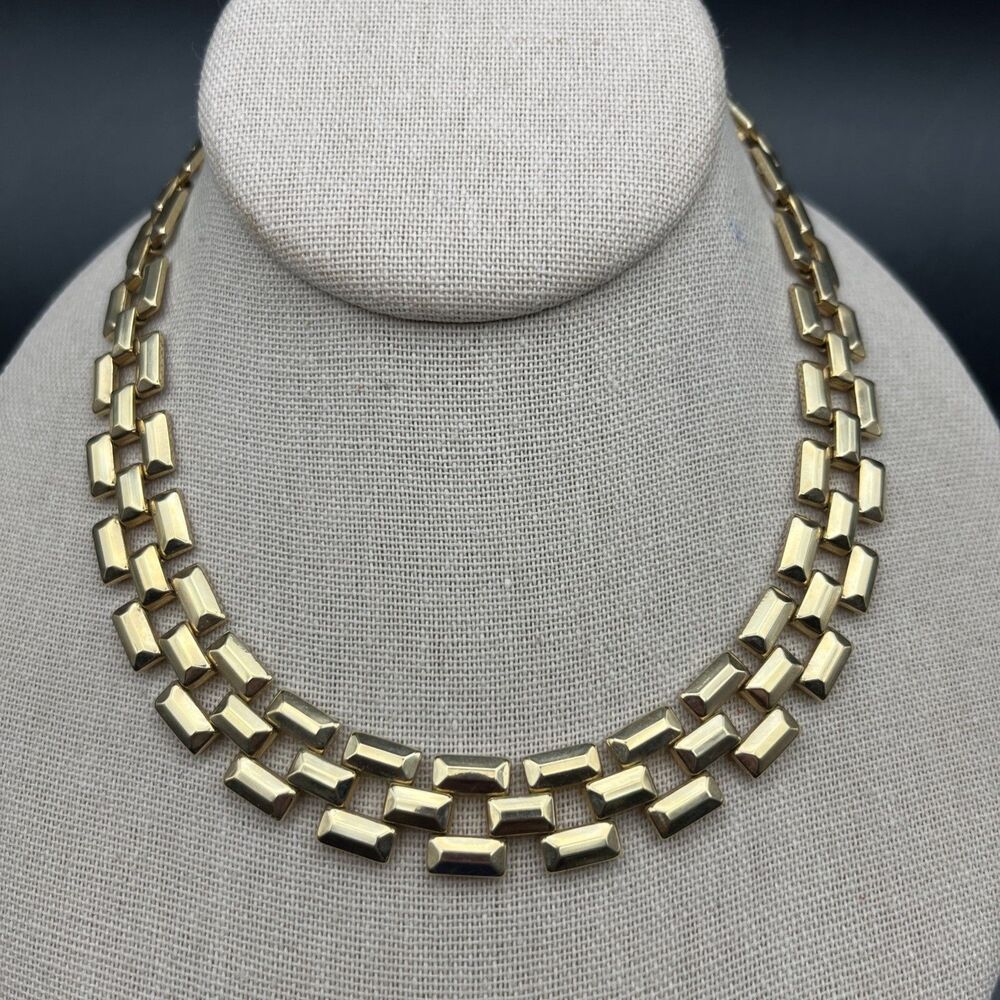 Avon Panther Link Collar Necklace Gold Tone 80s 90s Classic 16 In Vintage